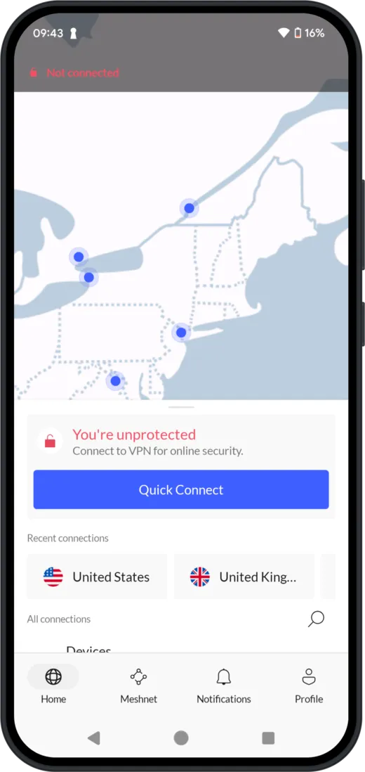 NordVPN Android app, not connected, with the Quick Connect button.